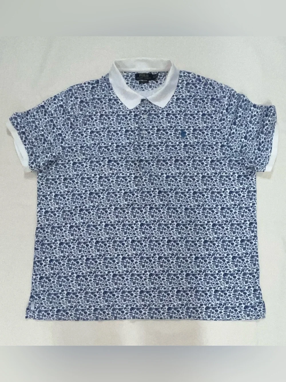 Polo Ralph Lauren Men’s  White-Collar Blue Floral Short Sleeve Polo Size XL